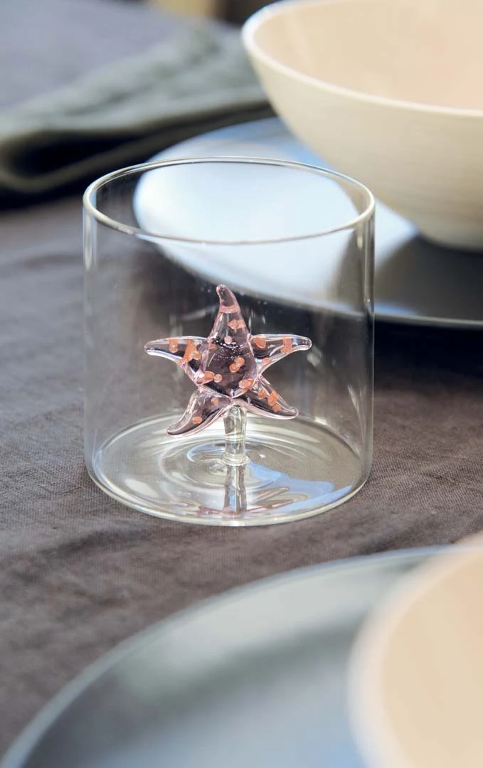 Bicchiere in vetro borosilicato Capacità 250 ml Decoro stella marina