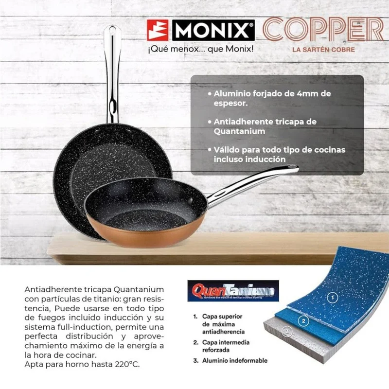 Sartén antiadherente Copper Monix (acabado cobre+titanio)
