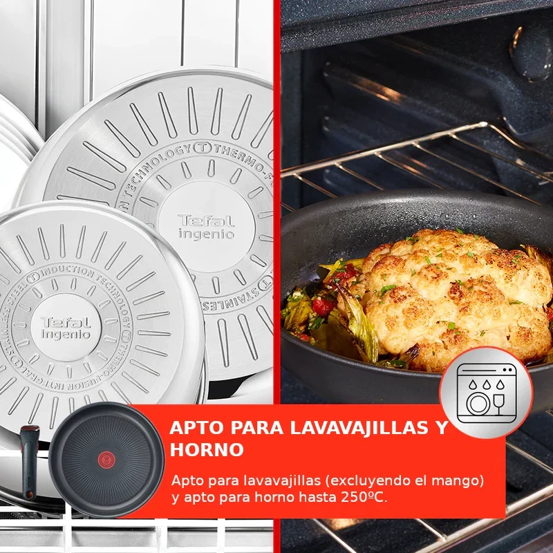 Conjunto de 3 sartenes y mango Ingenio Emotion Tefal 22, 24 y 28 cm