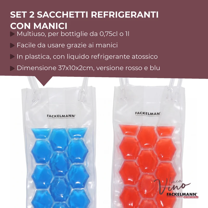 Set da 2 Sacchetti refrigeranti per bottiglie, blu e rosso