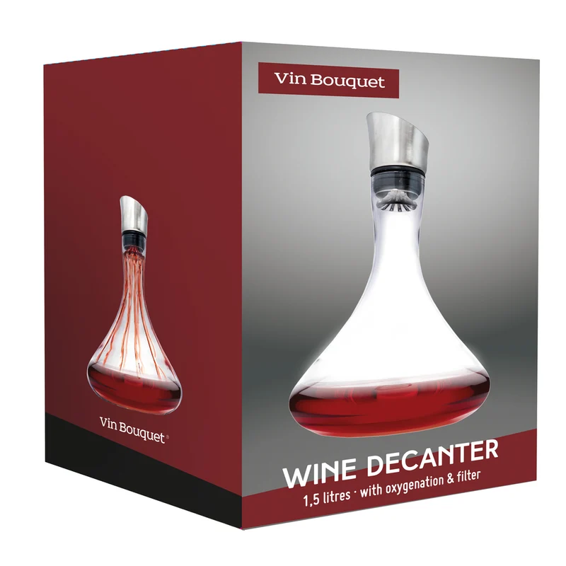 Decantador de Cristal con Filtro Antisedimentos y Vertedor de Acero Inoxidable