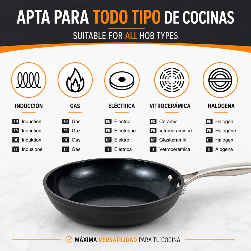 Sartén Cerámica Antiadherente con Mango de Acero Inoxidable – 20 a 30 cm