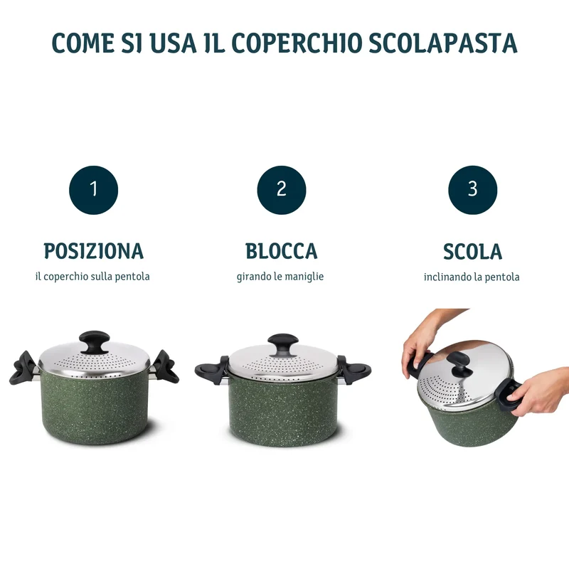 Pentola con coperchio scolapasta Natura