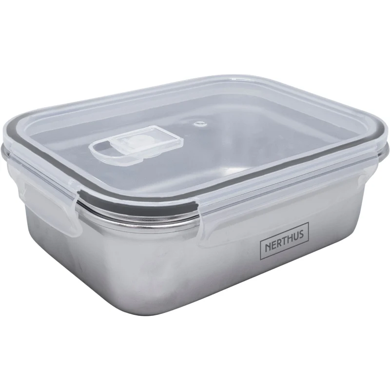 Recipiente Hermético de Acero Inoxidable Apto para Microondas - Rectangular