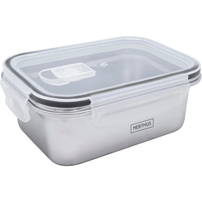 Recipiente Hermético de Acero Inoxidable Apto para Microondas - Rectangular