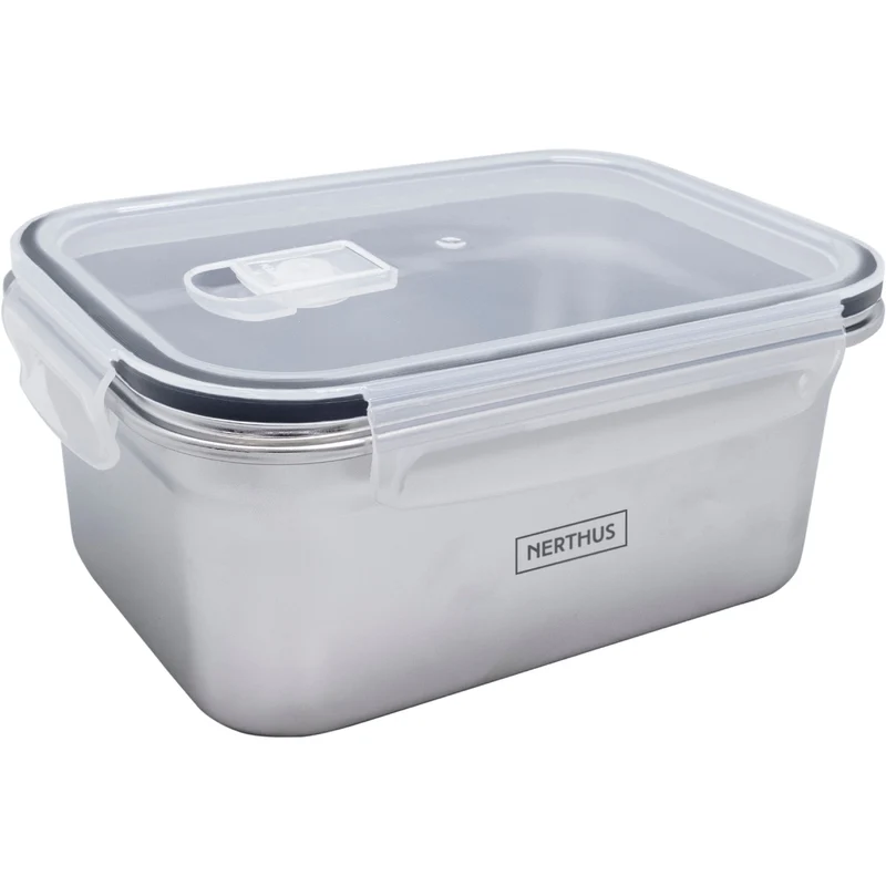 Recipiente Hermético de Acero Inoxidable Apto para Microondas - Rectangular