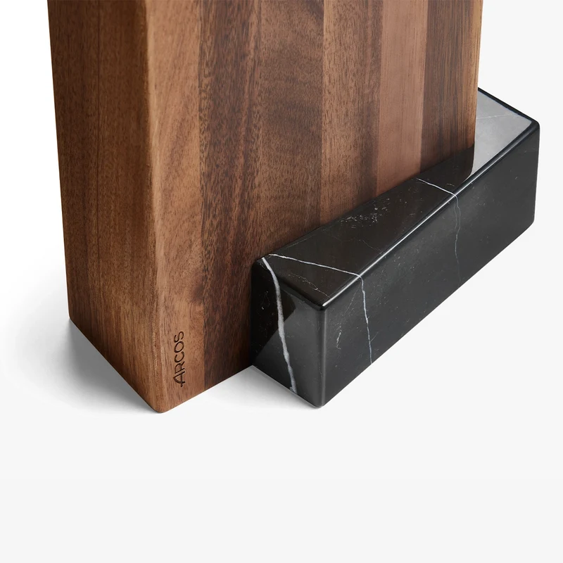 Juego cocina 4 pzas. Serie Eclipse + Tijeras + Soporte de Madera de Acacia y Mármol Negro