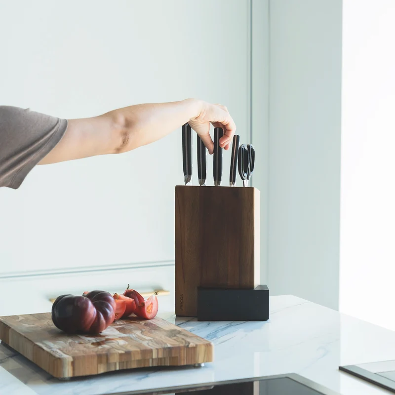 Juego Cocina 4 pzas. Serie Manhattan + Tijeras + Soporte de Madera de Acacia y Mármol Negro