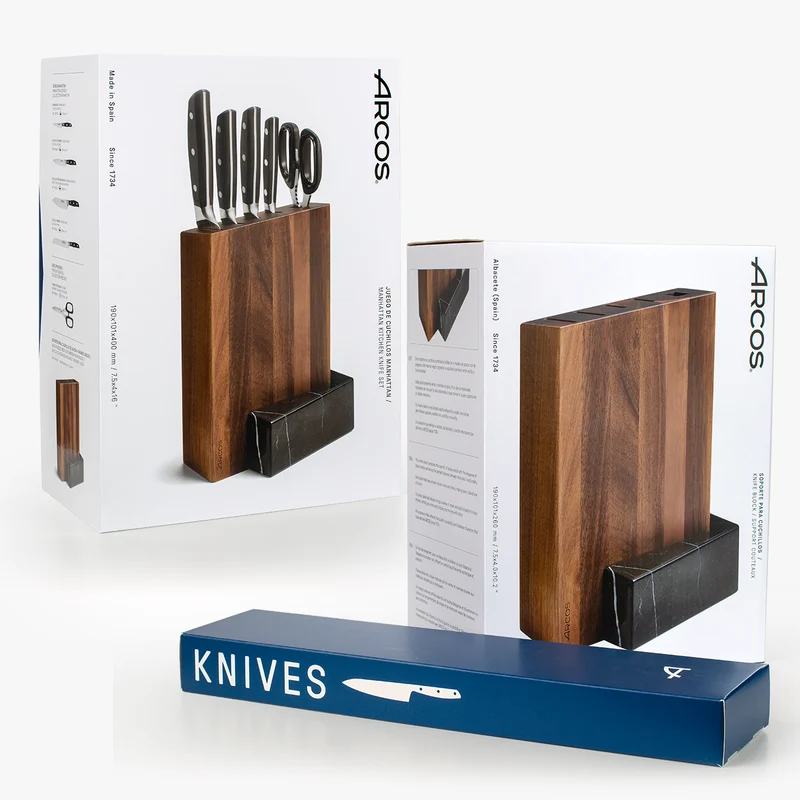 Juego Cocina 4 pzas. Serie Manhattan + Tijeras + Soporte de Madera de Acacia y Mármol Negro