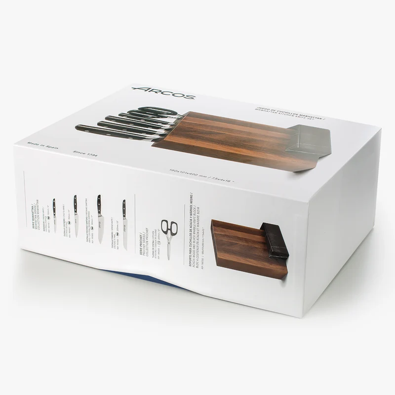 Juego Cocina 4 pzas. Serie Manhattan + Tijeras + Soporte de Madera de Acacia y Mármol Negro