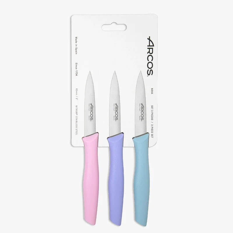 Set 3 cuchillos mondadores colores Pastel Serie Nova 85 mm