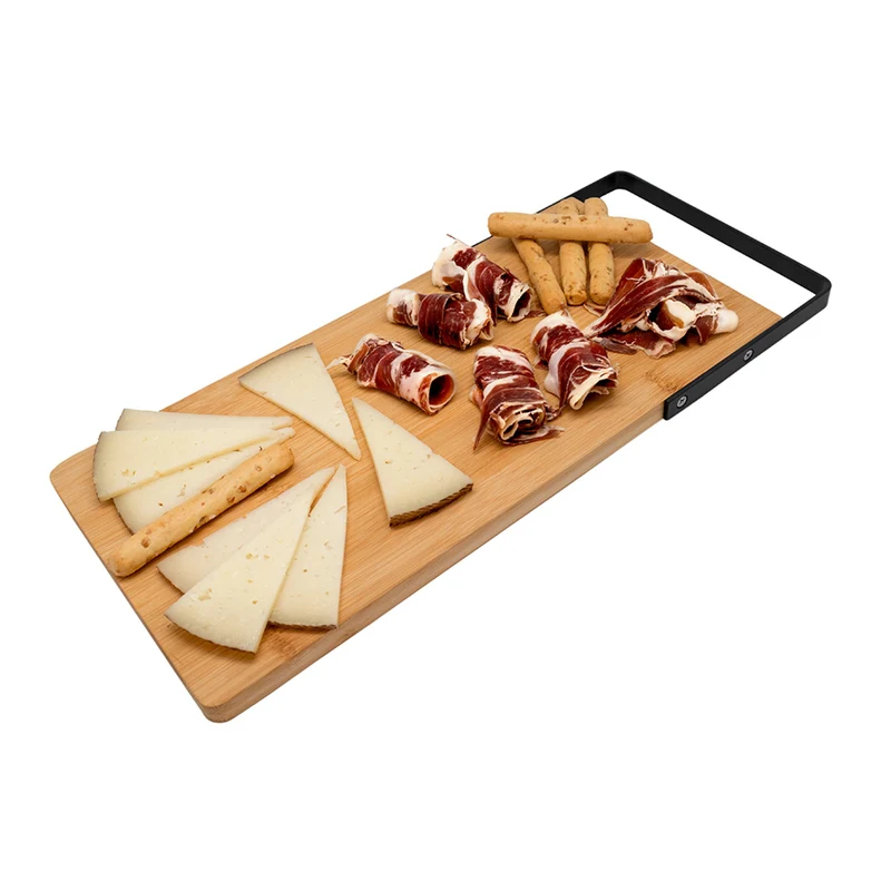 Bandeja de bambú grande con asa para servir snacks