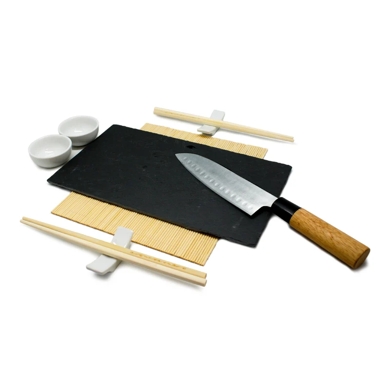 Set de sushi con cuchillo, pizarra y accesorios