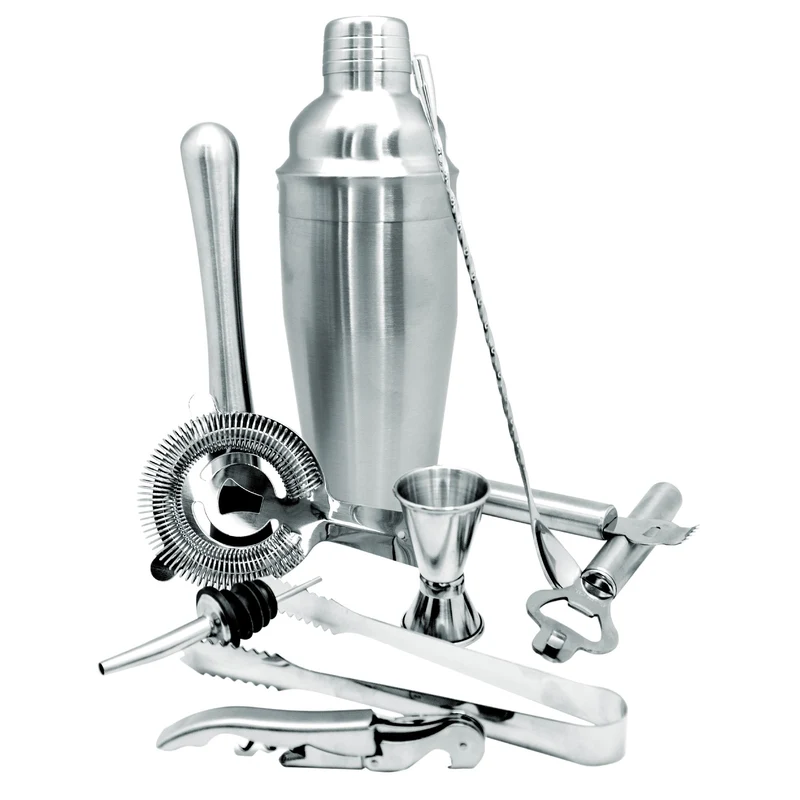 Set de coctelería con base de bambú inox