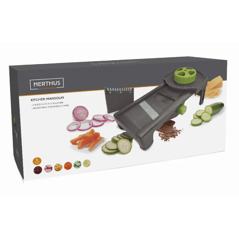Mandolina de cocina con cuchillas intercambiables y ajuste de grosor