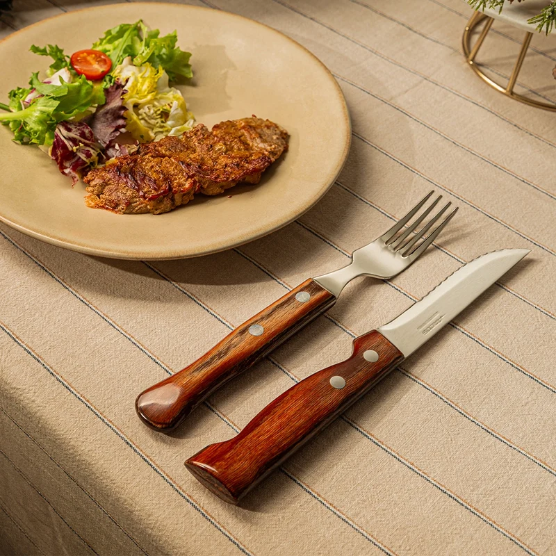 Cuchillo Hoja ancha para Churrasco Madera de Haya Comprimida 120 mm
