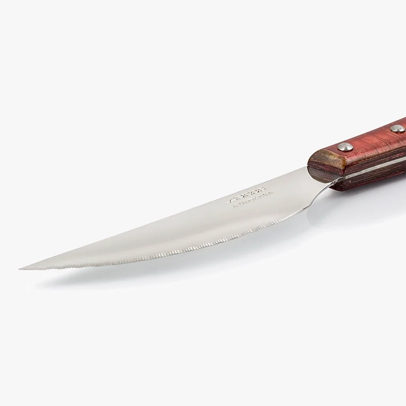 Cuchillo Chuletero Madera de Chopo Comprimida Tinte Rojo 110 mm