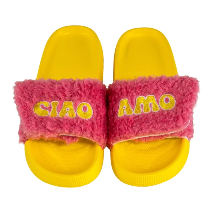Ciabatte con strap. Decoro CIAO AMO. Taglia S/M.