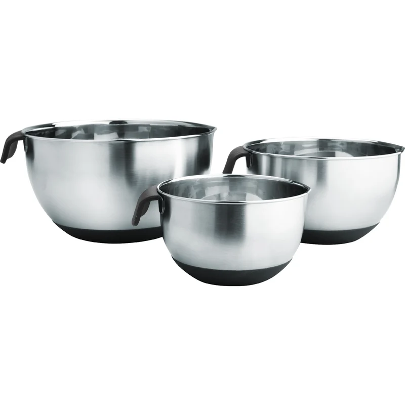 Set de 3 bowls de acero inoxidable con asas y base antideslizante