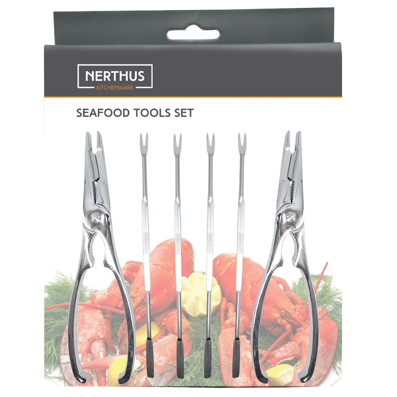 Set de utensilios para marisco con tenazas y pinchos