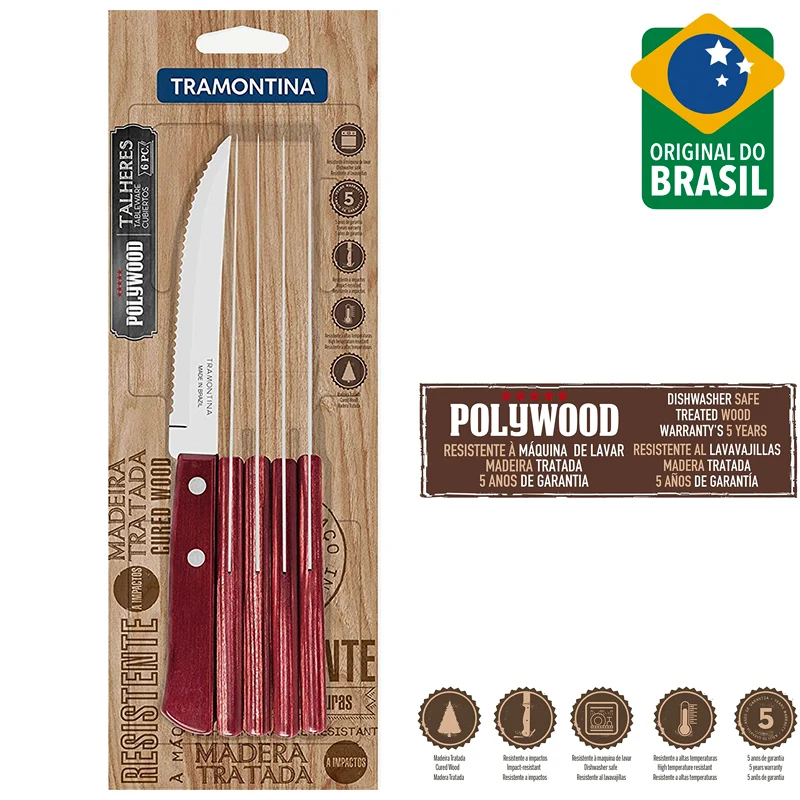 Tradicional Coltello Bistecca In Acciaio Inox - Poliwood - Set 6 Pz