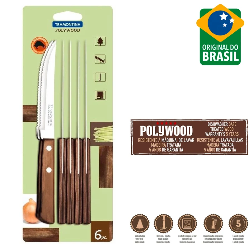 Tradicional Coltello Bistecca In Acciaio Inox - Poliwood - Set 6 Pz