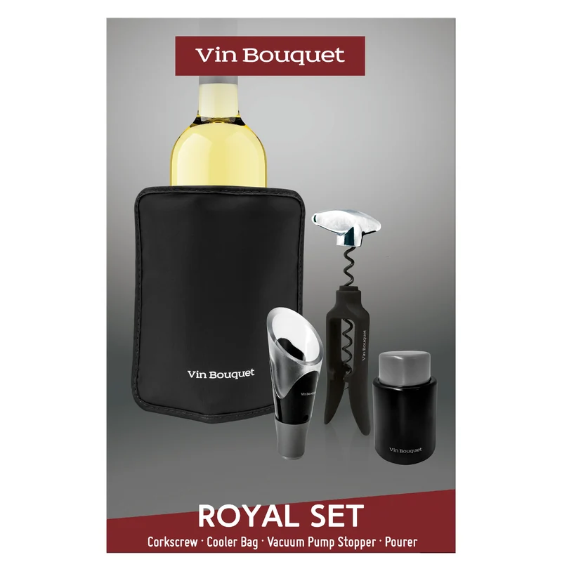 Set de Vino Royal – Sacacorchos Automático, Vertedor, Tapón de Vacío y Funda Enfriadora