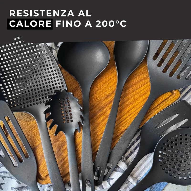 Set di 3 Utensili da cucina in nylon, paletta lasagne, mestolo e cucchiaio