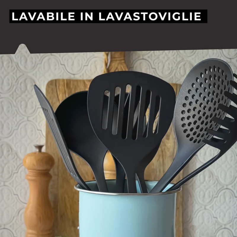 Set di 3 Utensili da cucina in nylon, paletta lasagne, mestolo e cucchiaio