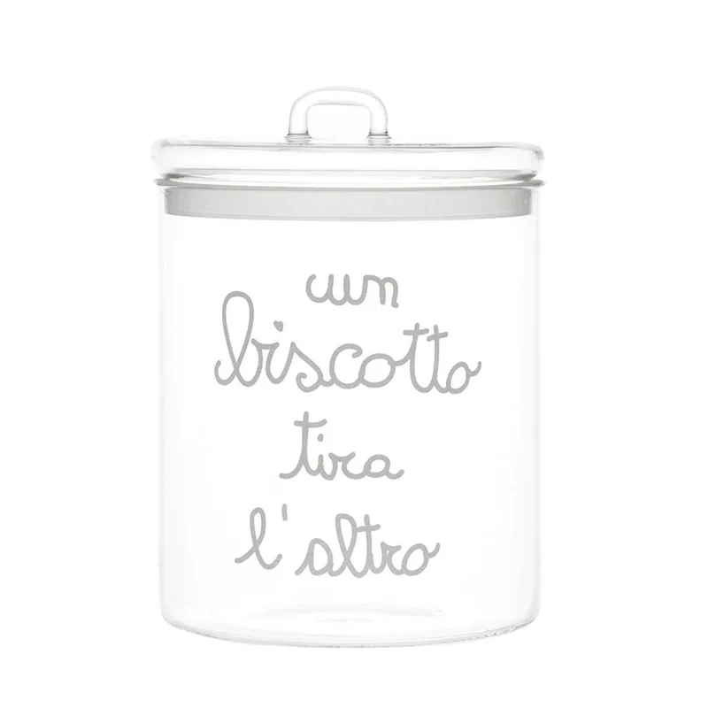 Biscottiera in vetro "Un biscotto tira l'altro" 15 cm