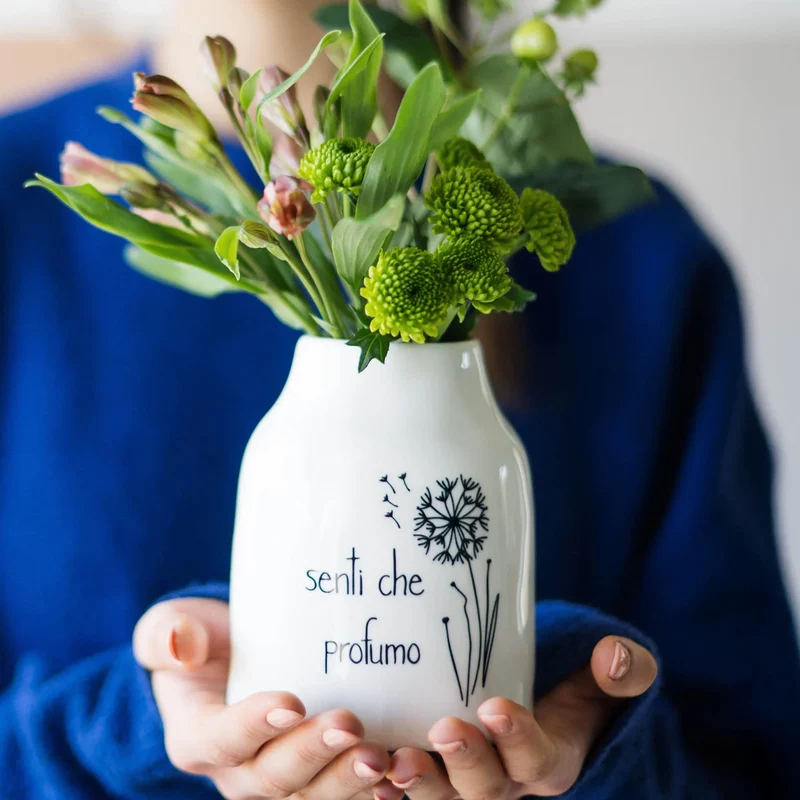 Vaso Portafiori in gres "Senti che profumo" 13 cm