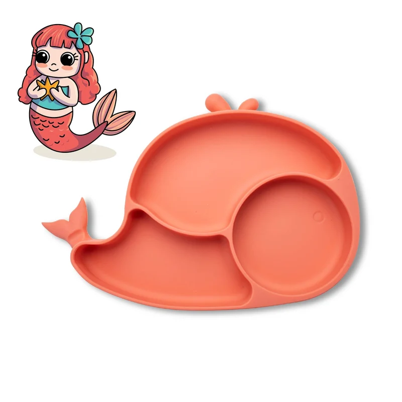 Piatto in silicone per bambini, con ventose, design balena