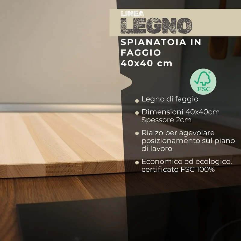 Tagliere spianatoia, in legno di faggio, 40x40 cm