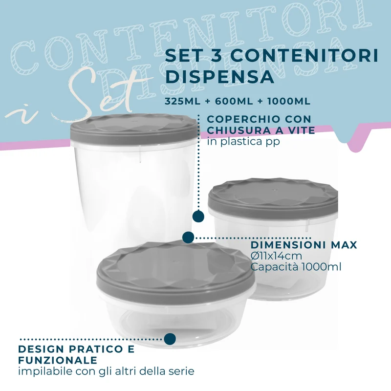 Set di 3 contenitori, dimensioni varie