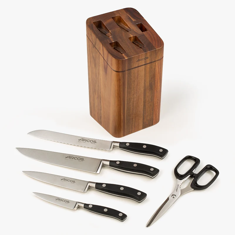 Juego cocina 4 pzas. Serie Riviera + Tijeras + Soporte de madera de acacia