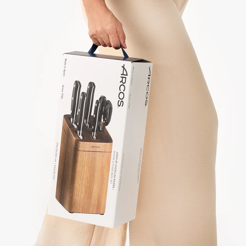Juego cocina 4 pzas. Serie Riviera + Tijeras + Soporte de madera de acacia