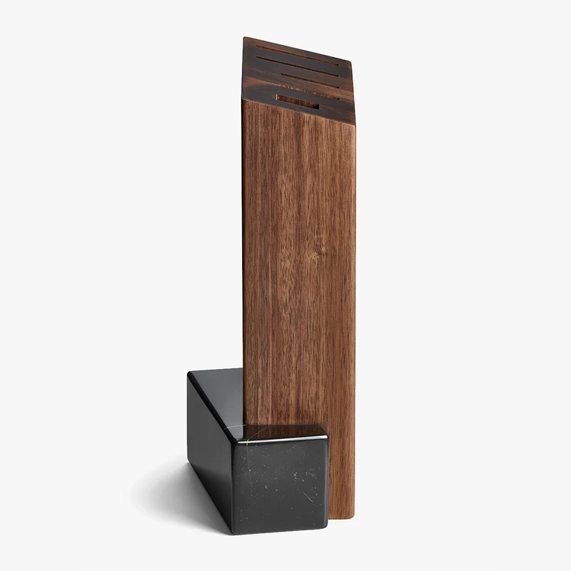 Soporte para cuchillos de acacia y mármol negro