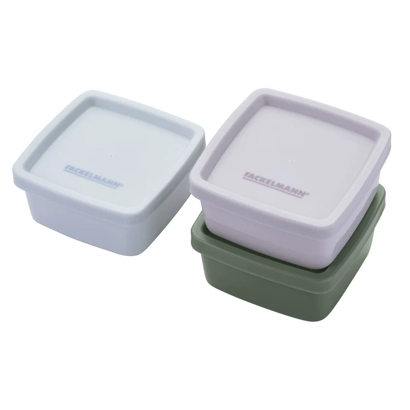 Set di 3 contenitori quadrati per snack, condimenti, spezie, frutta secca, 7 x 7 x 3,5 cm