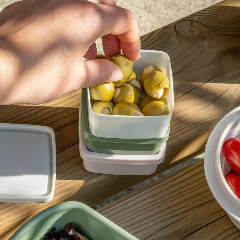 Set di 3 contenitori quadrati per snack, condimenti, spezie, frutta secca, 7 x 7 x 3,5 cm