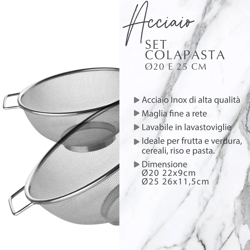Set Scolapasta, in acciaio inox, 20 e 26 cm