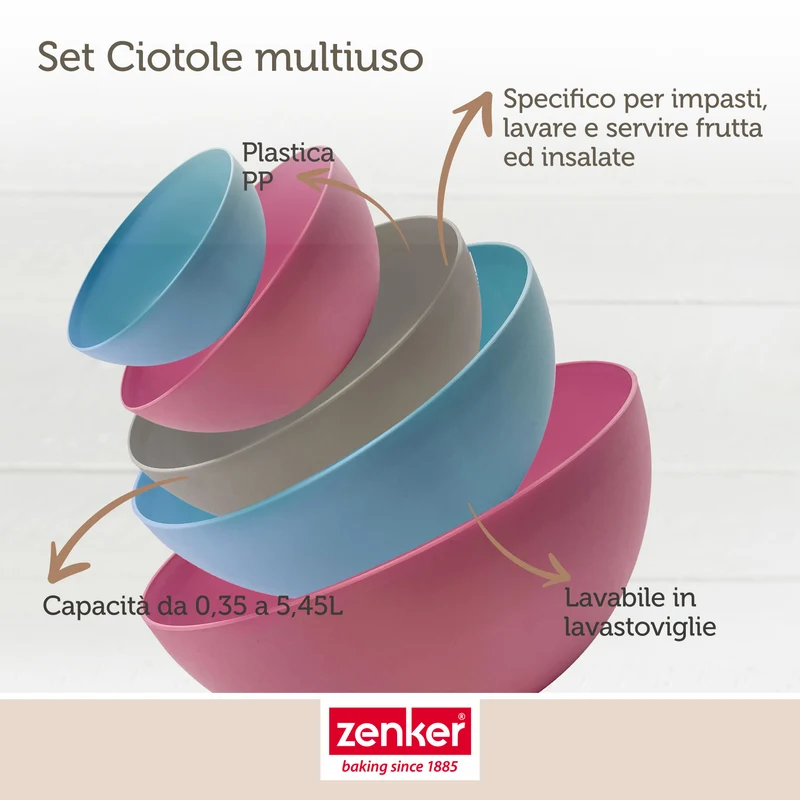 Set di 5 ciotole da cucina, lavabili in lavastoviglie, adatte al microonde