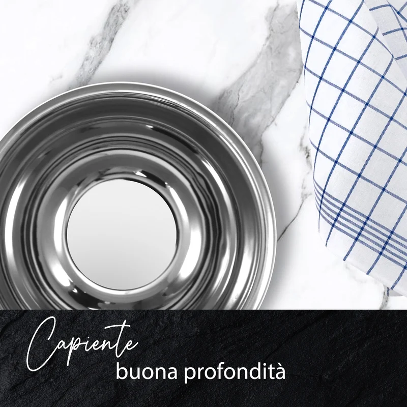 Set di 2 Ciotole da cucina, acciaio inox, base antiscivolo, Ø18 cm e Ø26 cm