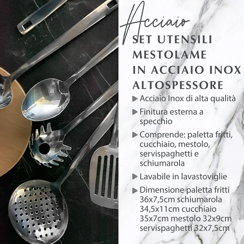 Set da 5 mestoli da cucina, in acciaio inox