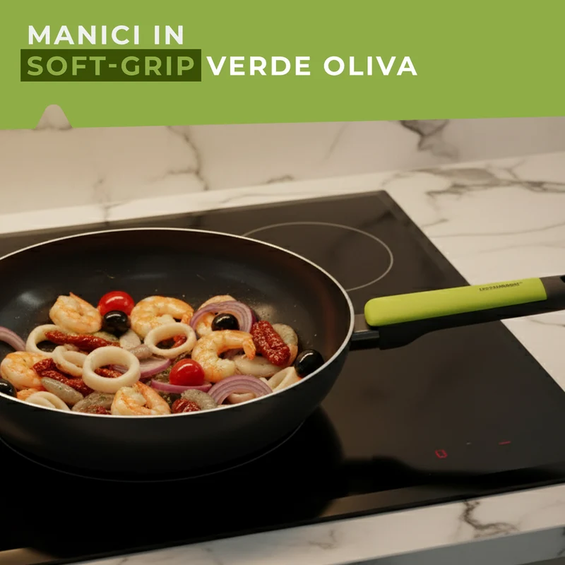 Padella Wok in alluminio antiaderente, 28 cm, Linea Oliva
