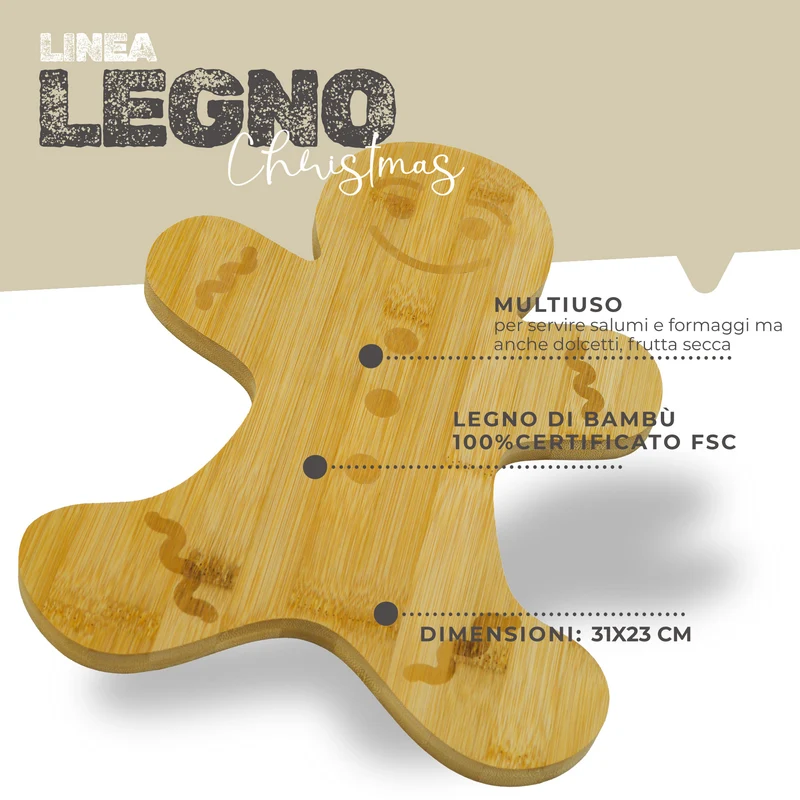 Tagliere a forma di Omino di Pan Di Zenzero, in legno di bambù