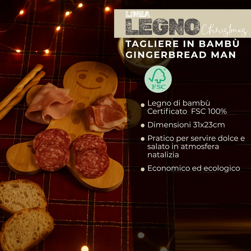 Tagliere a forma di Omino di Pan Di Zenzero, in legno di bambù