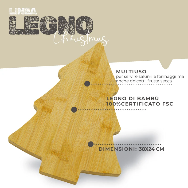 Tagliere a forma di Albero di Natale, in legno di bambù