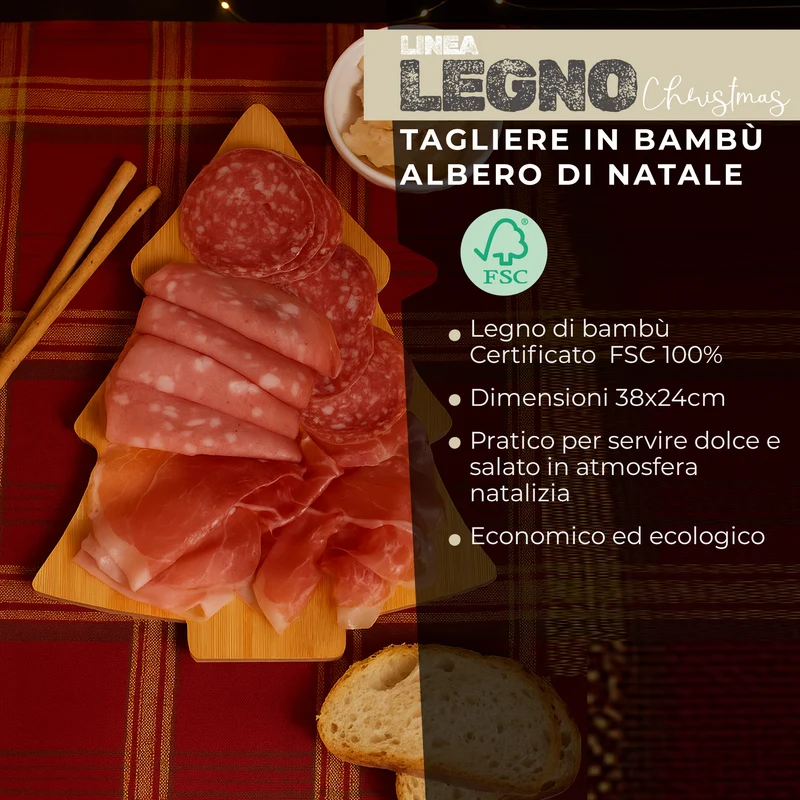 Tagliere a forma di Albero di Natale, in legno di bambù