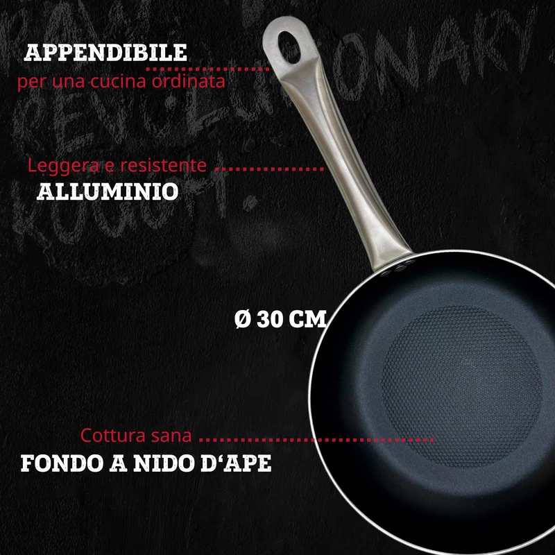 Padella alta da 30 cm, fondo a nido d'ape antiaderente