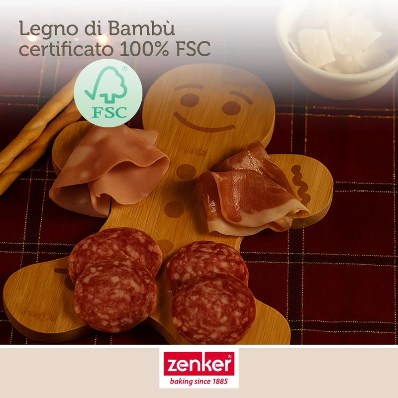 Set Natale Tagliere Omino di Pan di Zenzero in Bambù e Formina per Biscotti in Acciaio Inox